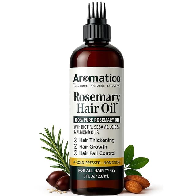 AROMATICO Rosemary Hair Oil for Hair Growth & Hair Fall Control - Rosemary Oil for Hair Thickening, Dandruff & Scalp Health | Sesame, Jojoba & Almond | 200ml