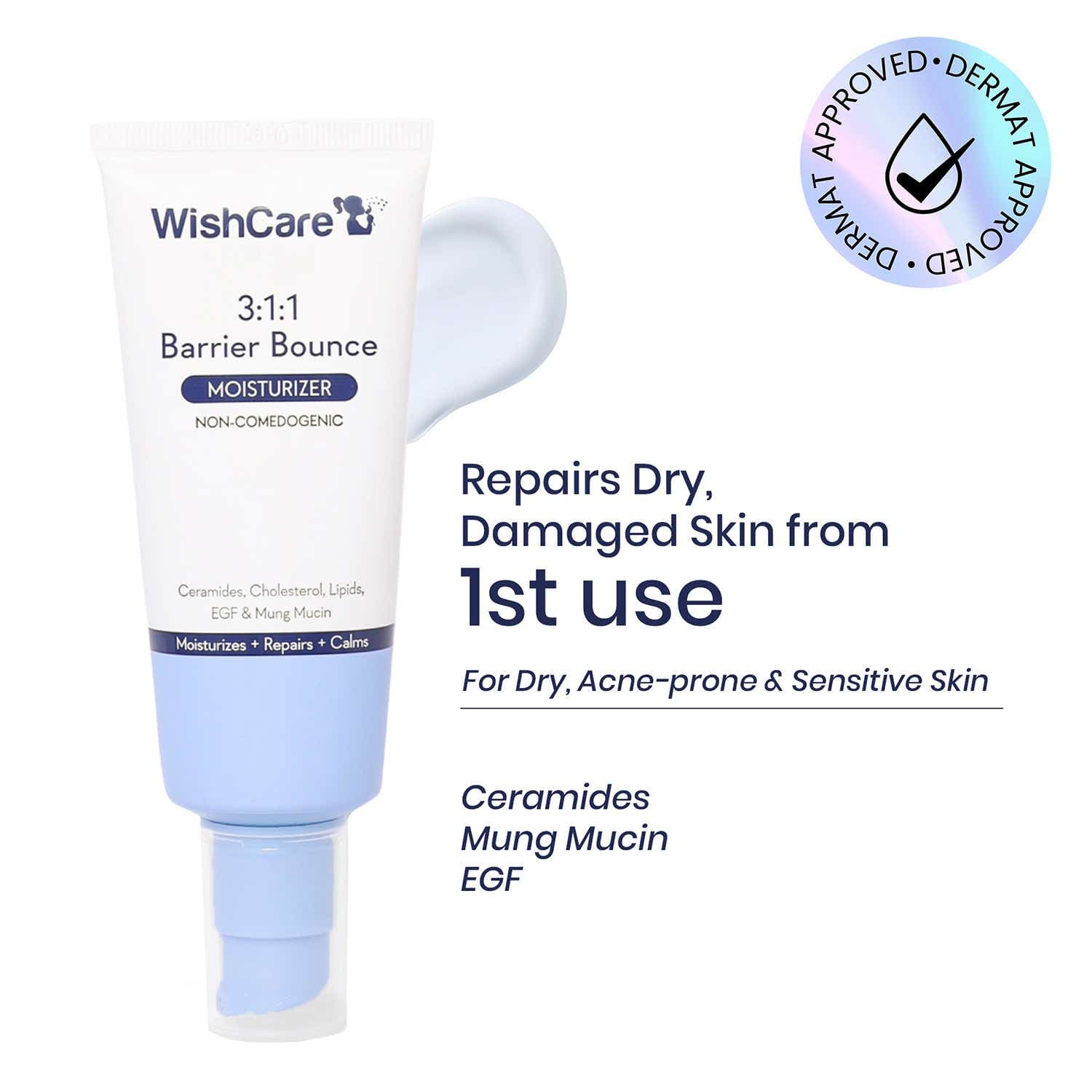 Wishcare 3:1:1 Barrier Bounce Moisturiser for All Skin Types, Non-Comedogenic, Barrier Repair