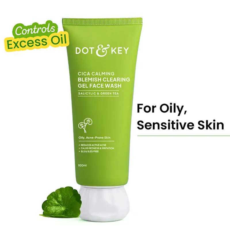 Dot & Key Cica Calming Blemish Clearing Gel Face Wash, Salicylic & Green Tea, Acne & Oil Control
