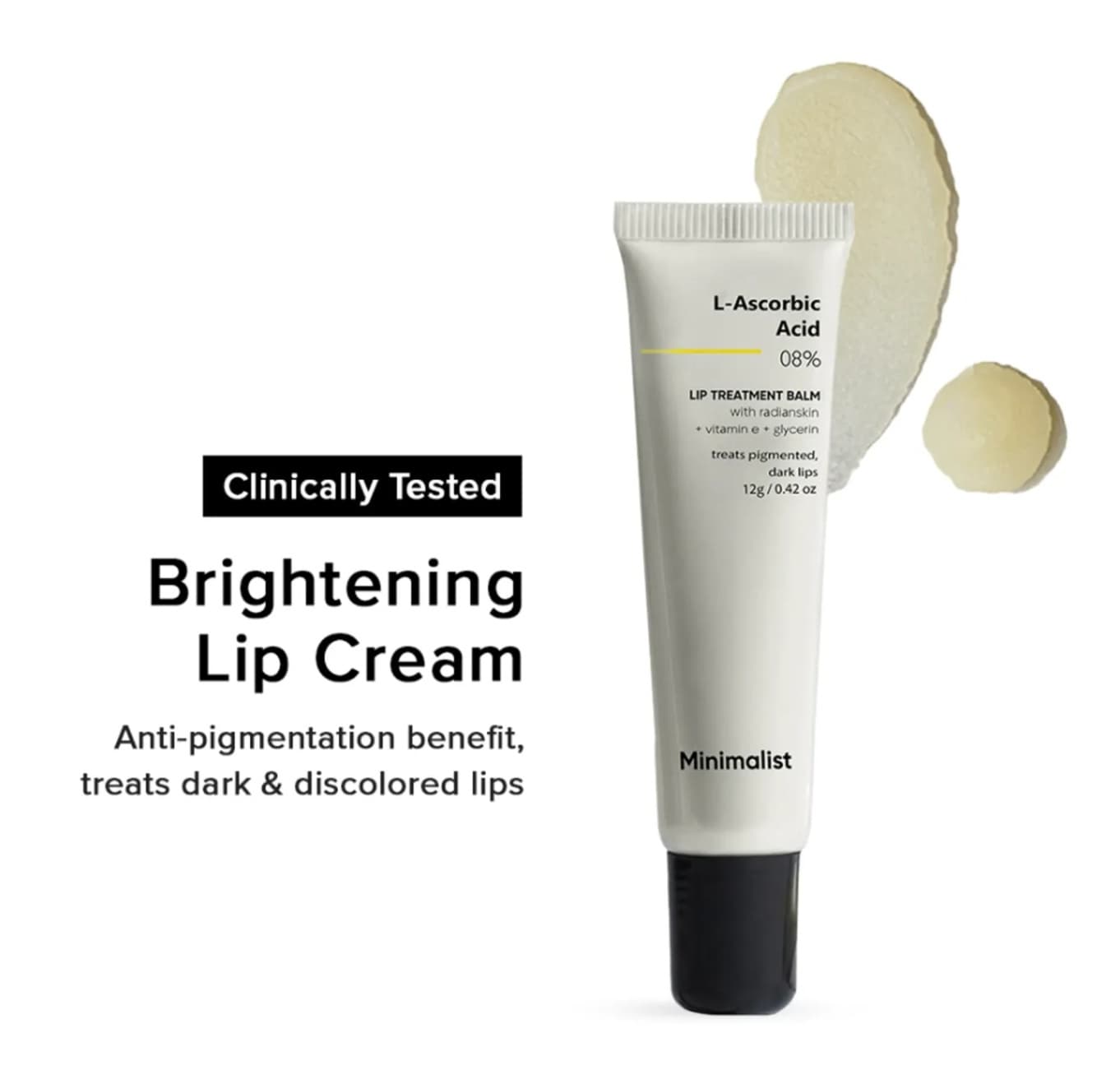 Minimalist L-Ascorbic Acid 8% Lip Treatment Balm for Pigmented Dark Lips with Vitamin E Radianskin Glycerine
