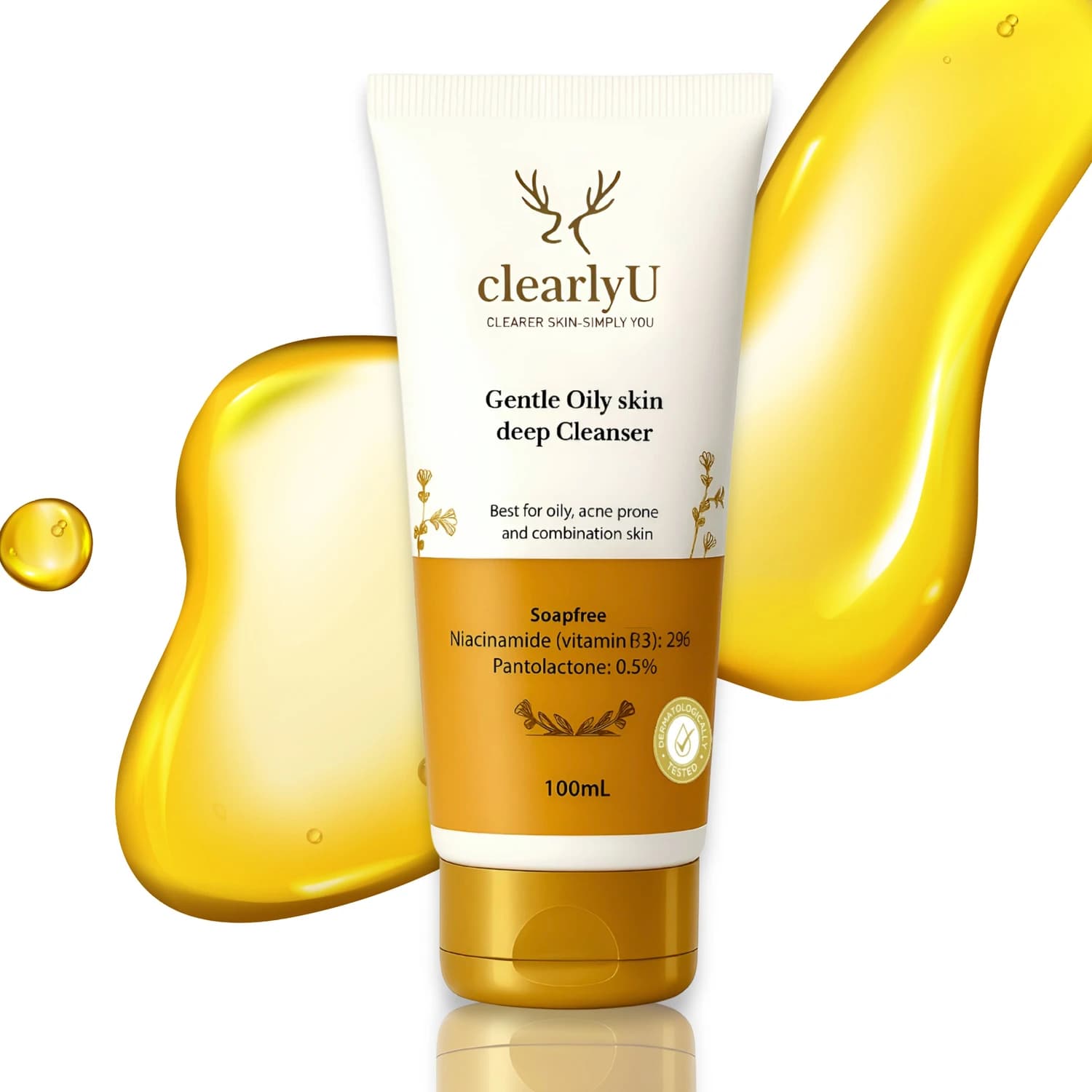 clearlyU Deep Cleanser for Oily Skin | Soap-Free pH-Balanced with Niacinamide, Panthenol (B5) & Pantolactone | Acne-Prone, Sensitive Skin | Unisex | 100+100ml Face Wash (200 ml)